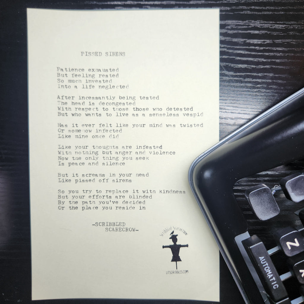 Pissed Sirens-Typewriter Poem 8.5x5.5"